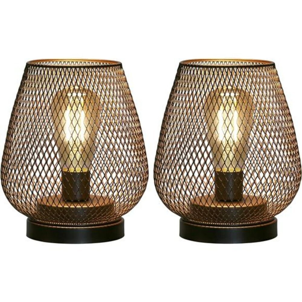 Set of 2 Metal Cage LED Lanterns Battery Powered Indoor Outdoor Decoration Bronz
